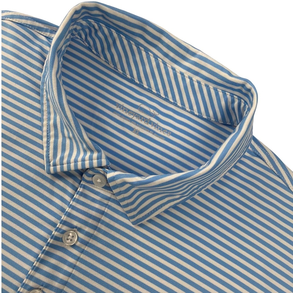 Vineyard Vines Sankaty Polo Striped Performance Polyester Blue Mens XL